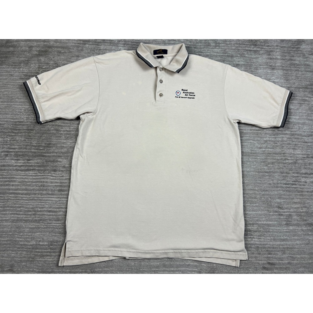 Ash City Polo Mens XXL Beige Royal Australian Air Force F/A-18 Hornet Boeing